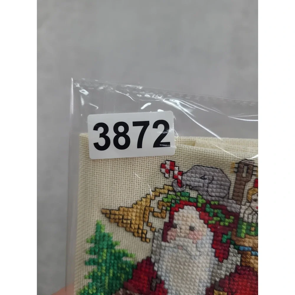 Handmade Finished Cross Stitch Santa Claus with Toys Christmas Holiday Decor